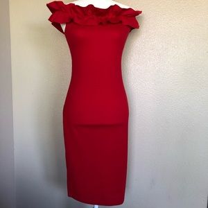 Red off shoulder dress